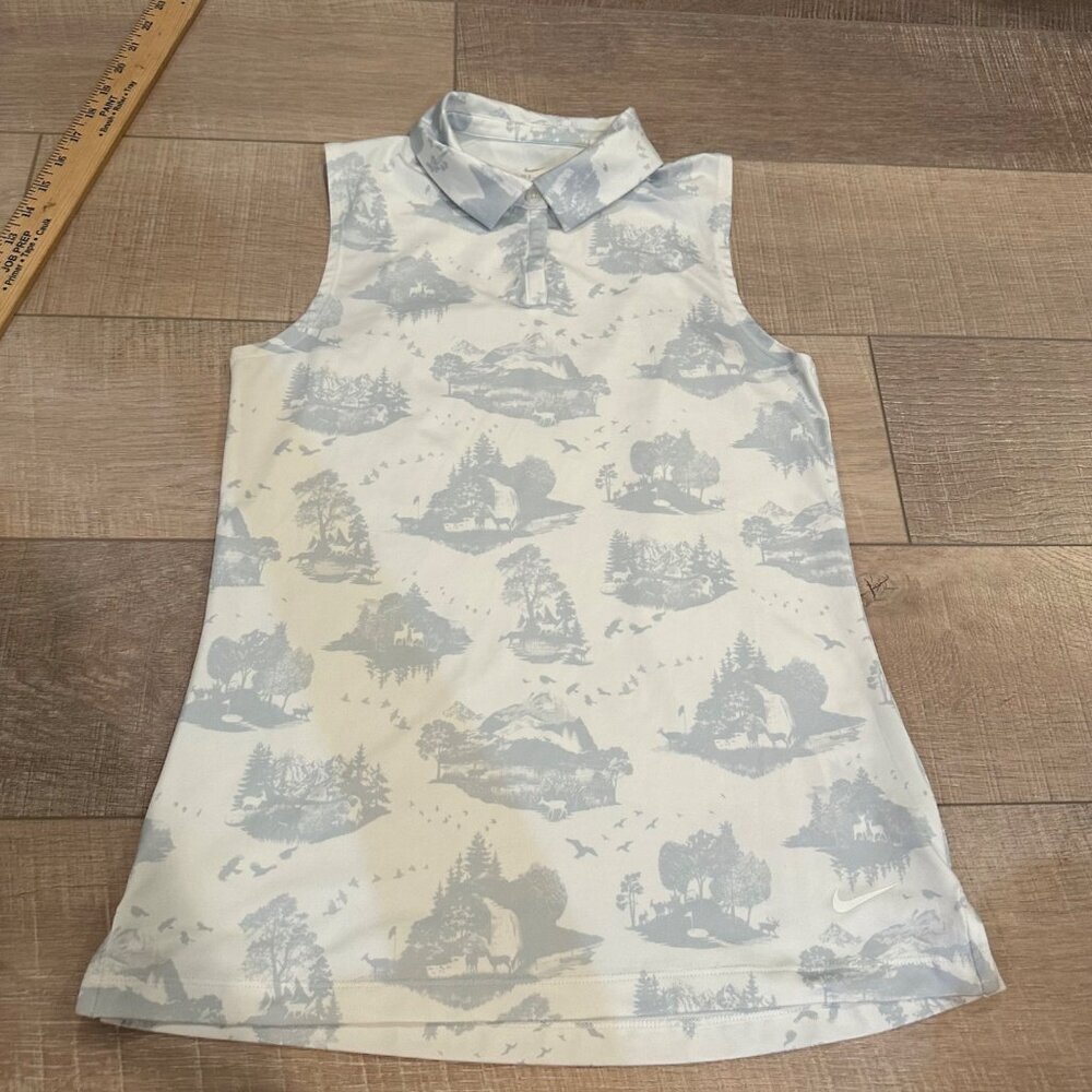 NIKE WOMENS WHITE GREY MOUNTAIN DEER SCENE TENNIS GOLF SLEEVELESS SHIRT XS